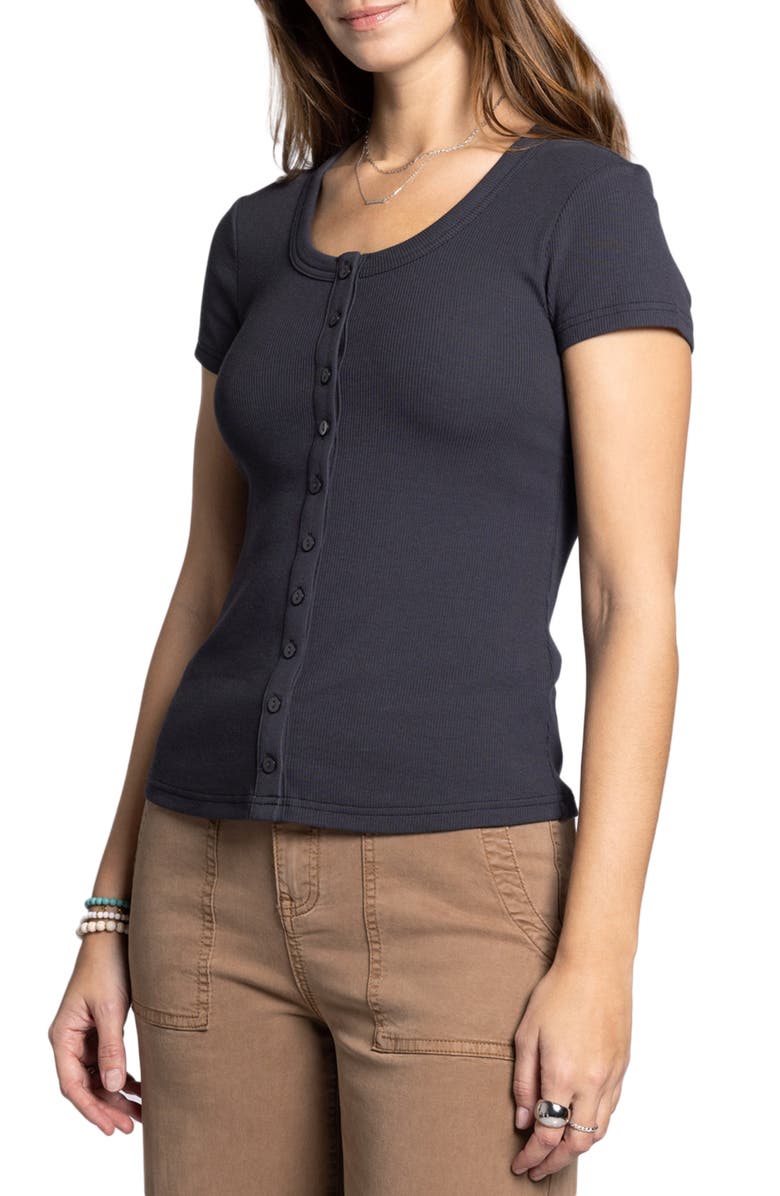 Thread & Supply Kellie Button-Up Rib Top, Alternate, color, Obsidian