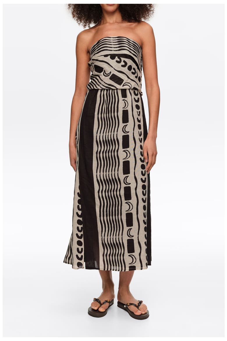 Strapless Moon Stripes Dress, Main, color, Moon stripes WHITE