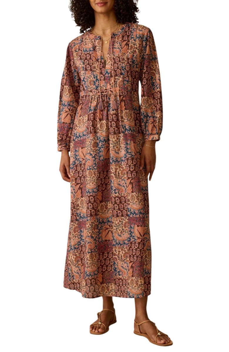 Faherty Sandy Long Sleeve Cotton Maxi Dress, Main, color, Madeira Patchwork