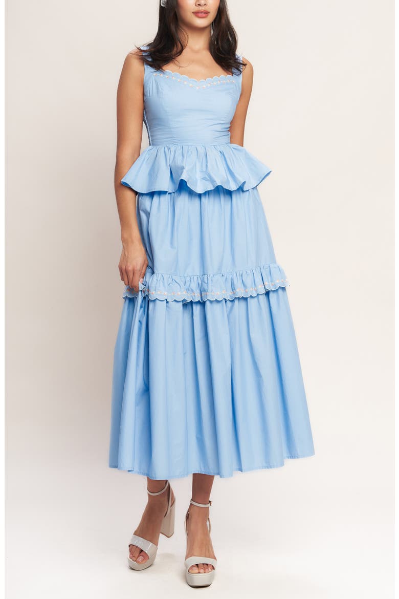 Embroidered Midi Skirt, Alternate, color, LIGHT BLUE
