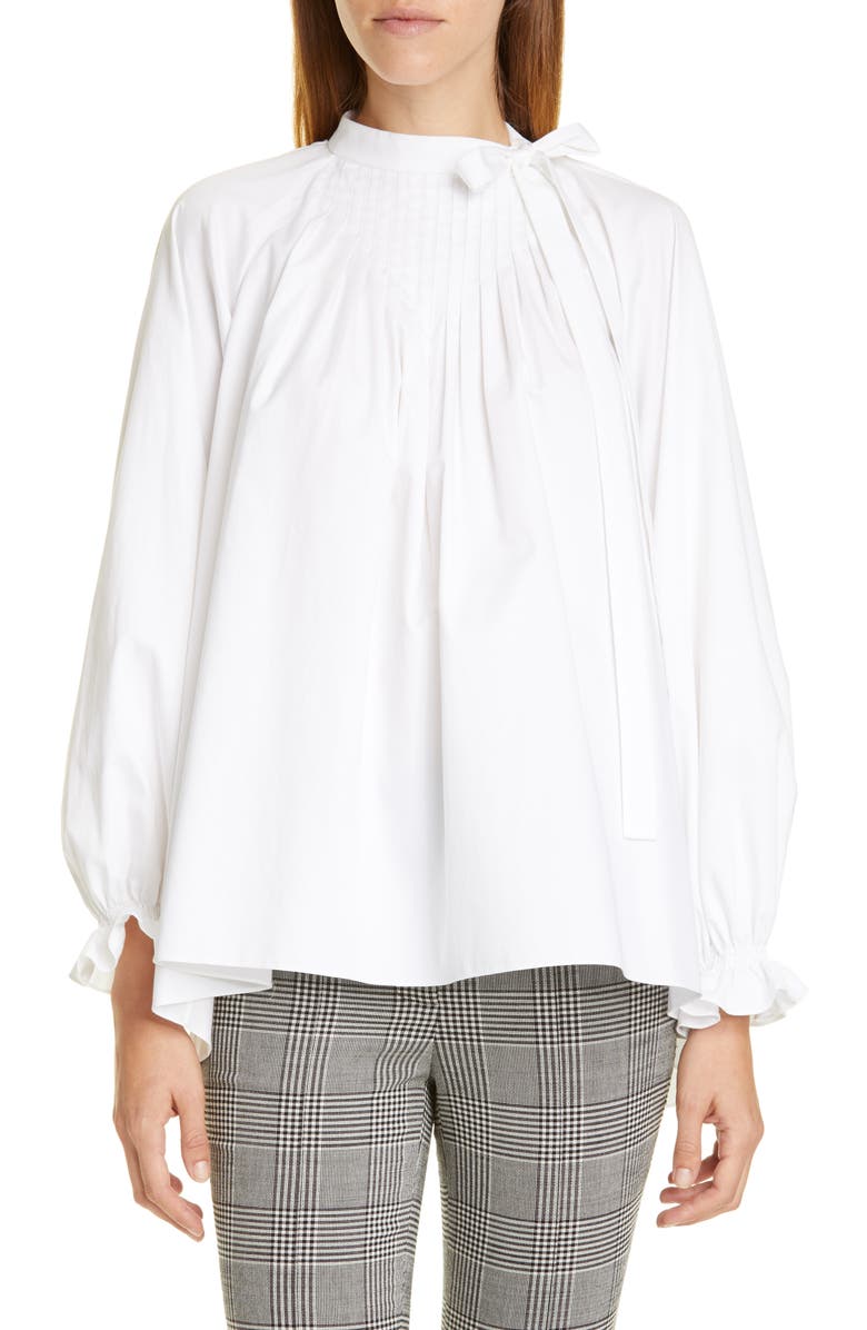 Adam Lippes Pintuck Cotton Poplin Blouse, Main, color,
