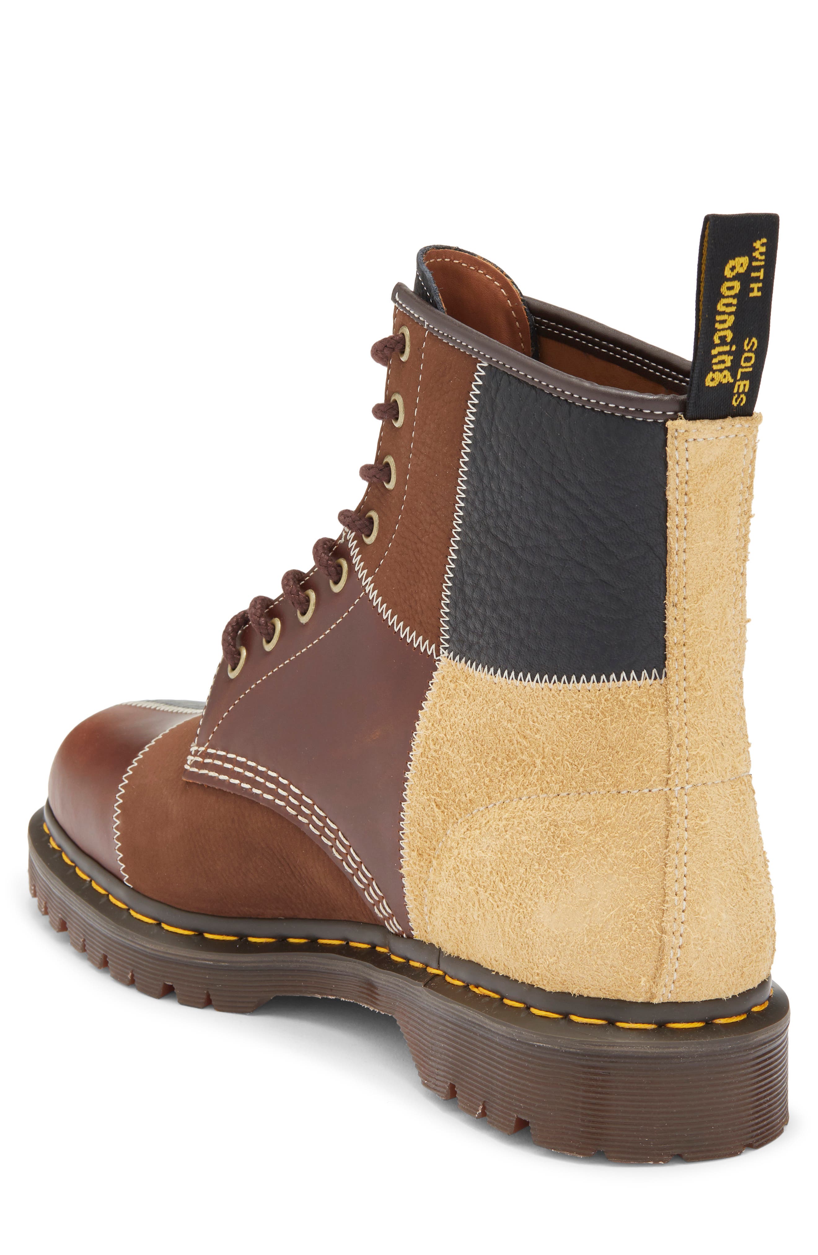 1460 Patchwork 8-Eye Boot, Alternate, color, BUTTERSCOTCH DARK BROWN