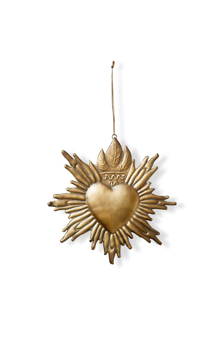 tag Sacred Heart Hanging Decor Antique Brass Iron Sculpture, Main, color, Gold