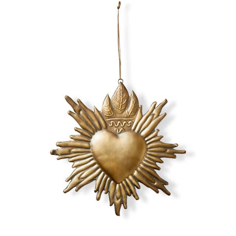 Sacred Heart Hanging Decor Antique Brass Iron Sculpture