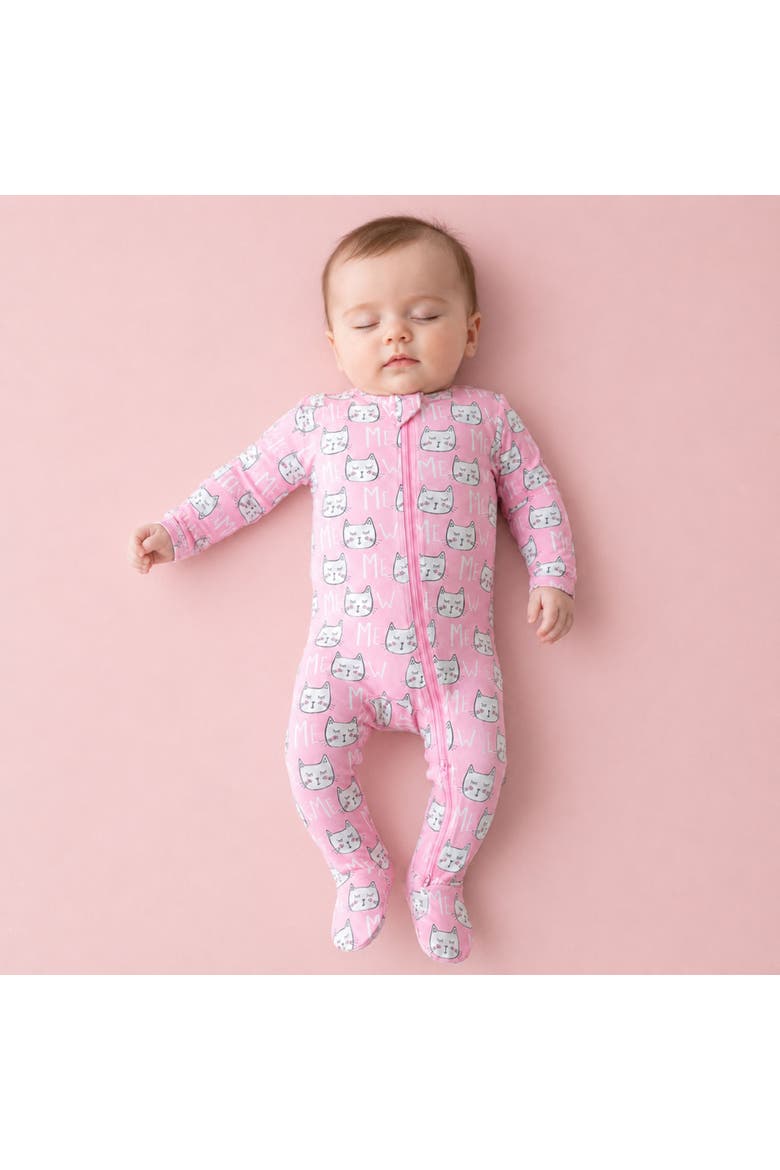 Modal Zip Footie in Pink Cats, Alternate, color, Pink
