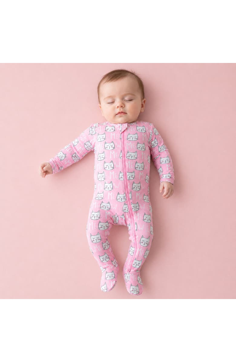 Norani Modal Zip Footie in Pink Cats, Alternate, color, Pink