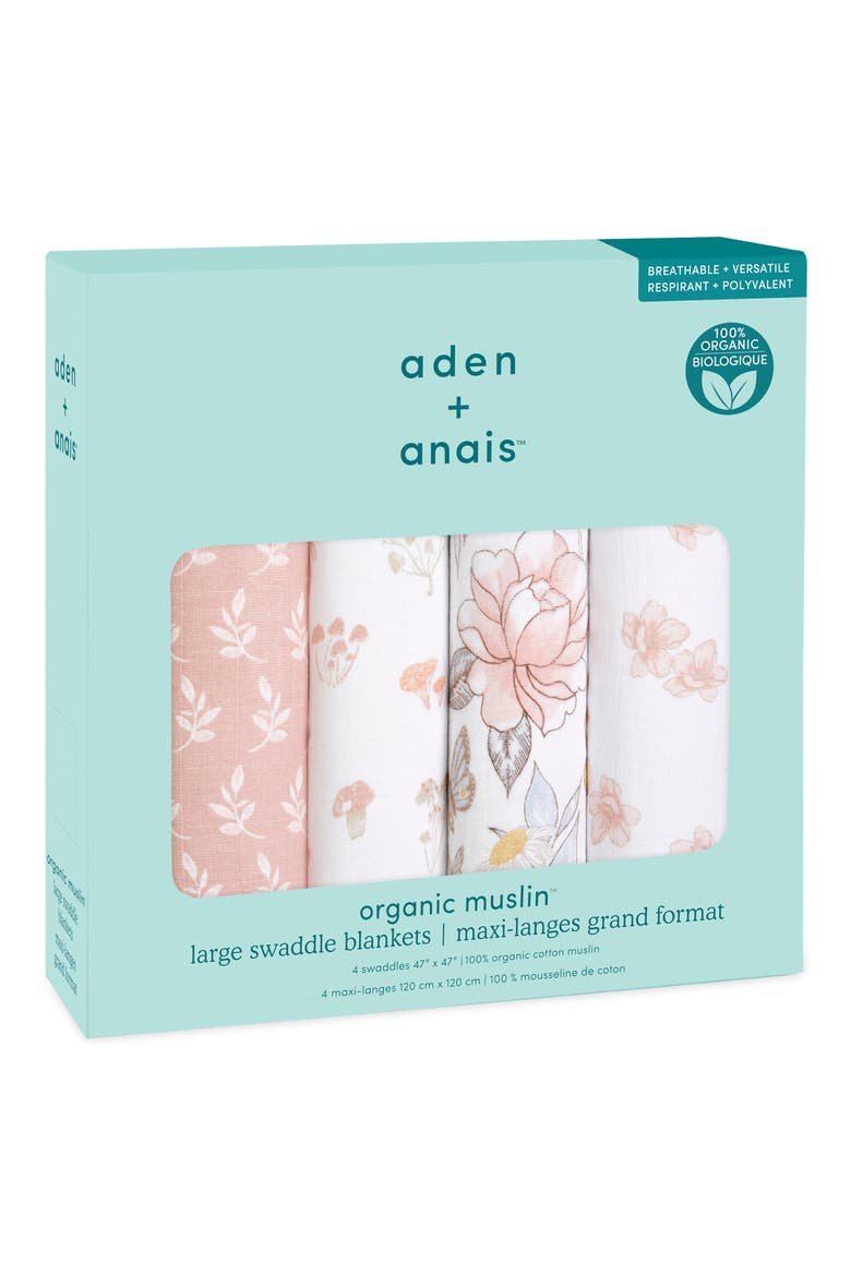 Assorted 4-Pack Organic Cotton Muslin Swaddling Cloths, Alternate, color, EARTHLY