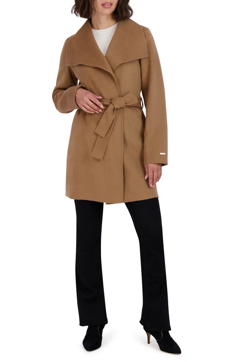Tahari Ella Tie Belt Wool Blend Coat, Alternate, color,
