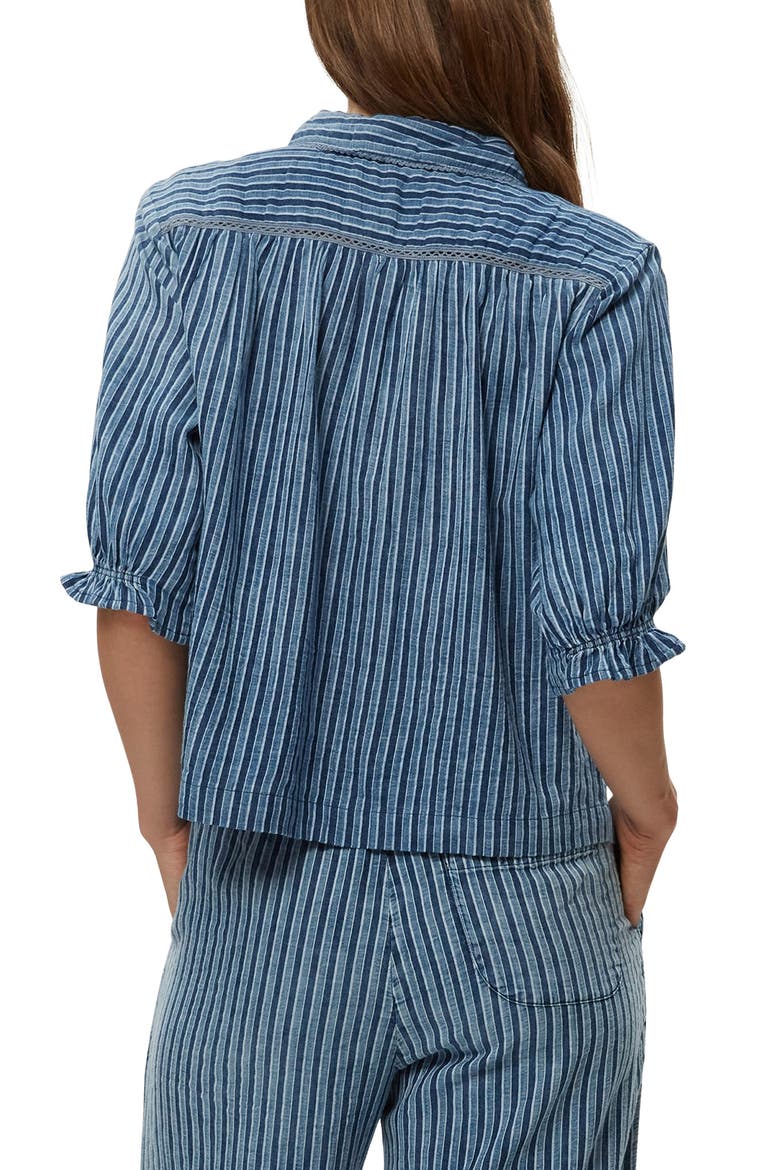 Holly Lace Trim Button-Up Shirt, Alternate, color, INDIGO STRIPE