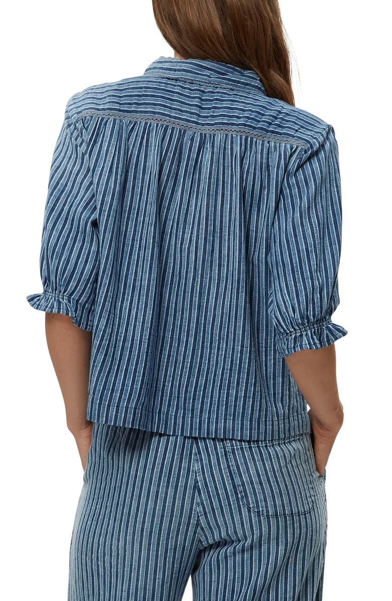 Michael Stars Holly Lace Trim Button-Up Shirt, Alternate, color, Indigo Stripe