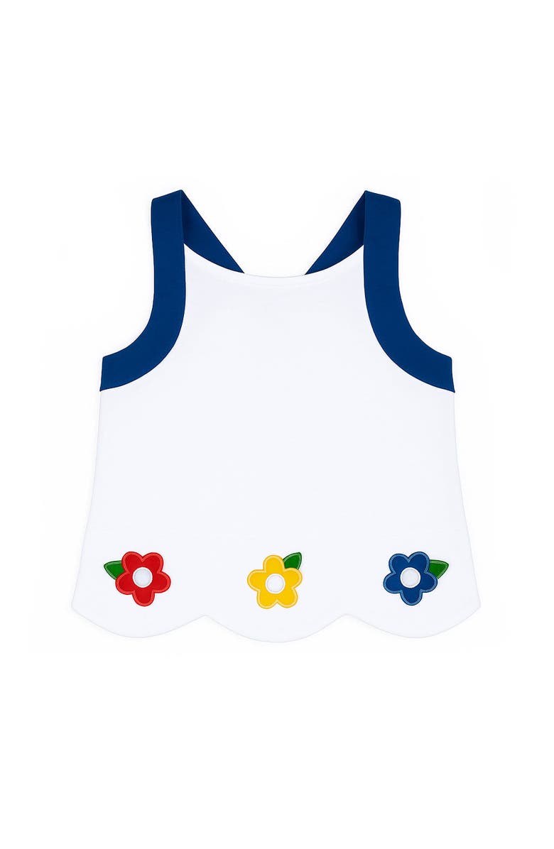 Florence Eiseman Knit Top With Scallop Hem And Flowers, Main, color, Wht/Multi