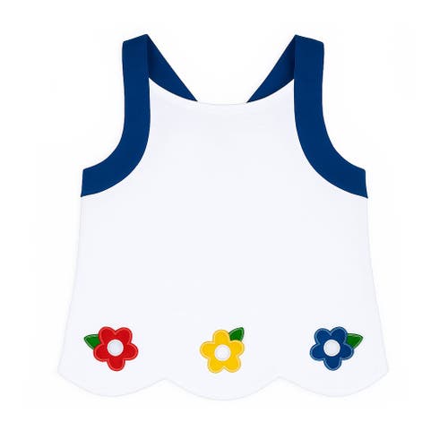 Florence Eiseman Kids' Knit Top With Scallop Hem And Flowers In Blue