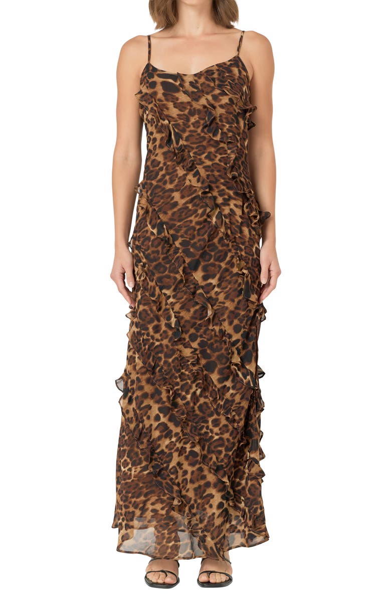 Endless Rose Leopard Print Ruffle Chiffon Maxi Dress, Alternate, color,