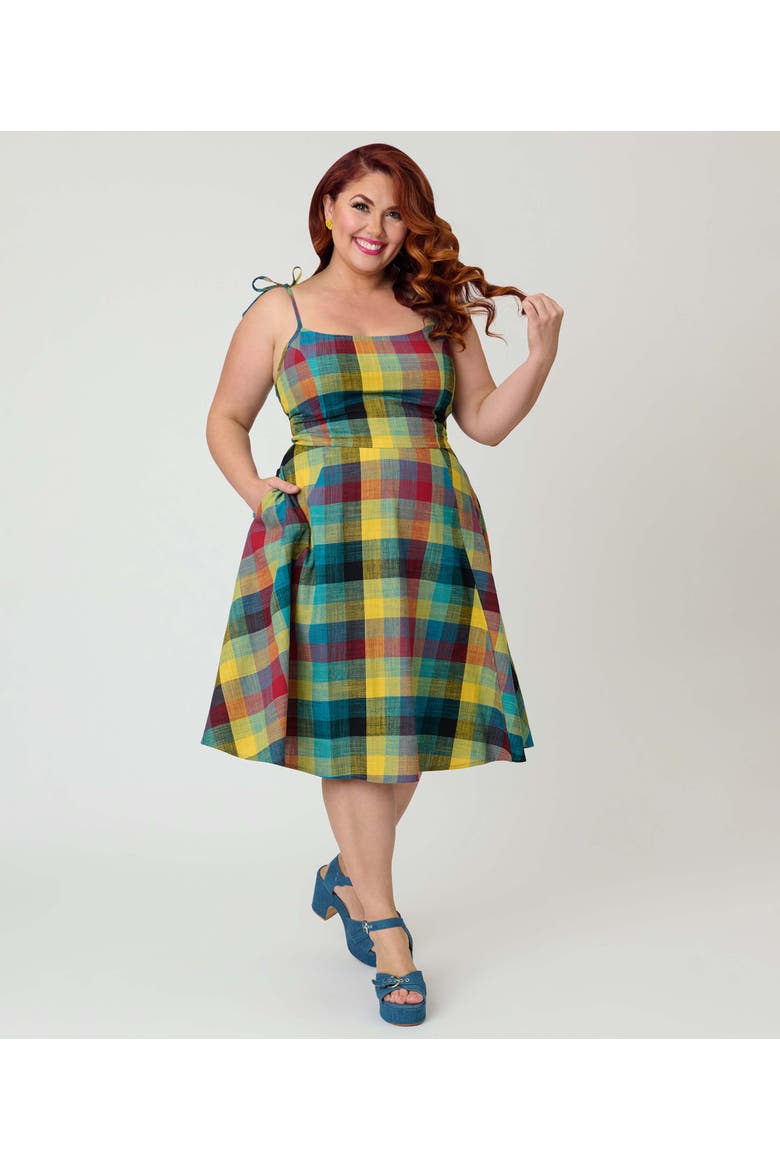 Plus Size 1950s Bobbie Swing Dress, Main, color, Green Multi Plaid