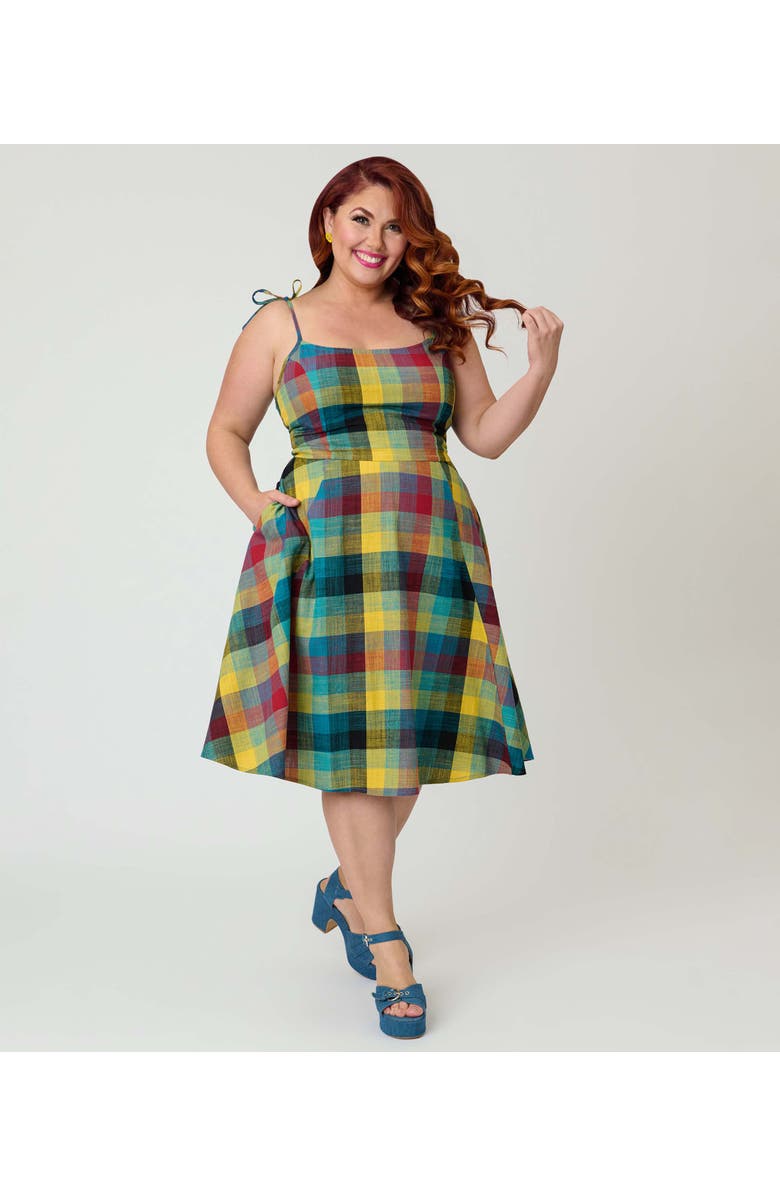 Unique Vintage Plus Size 1950s Bobbie Swing Dress, Main, color, Green Multi Plaid