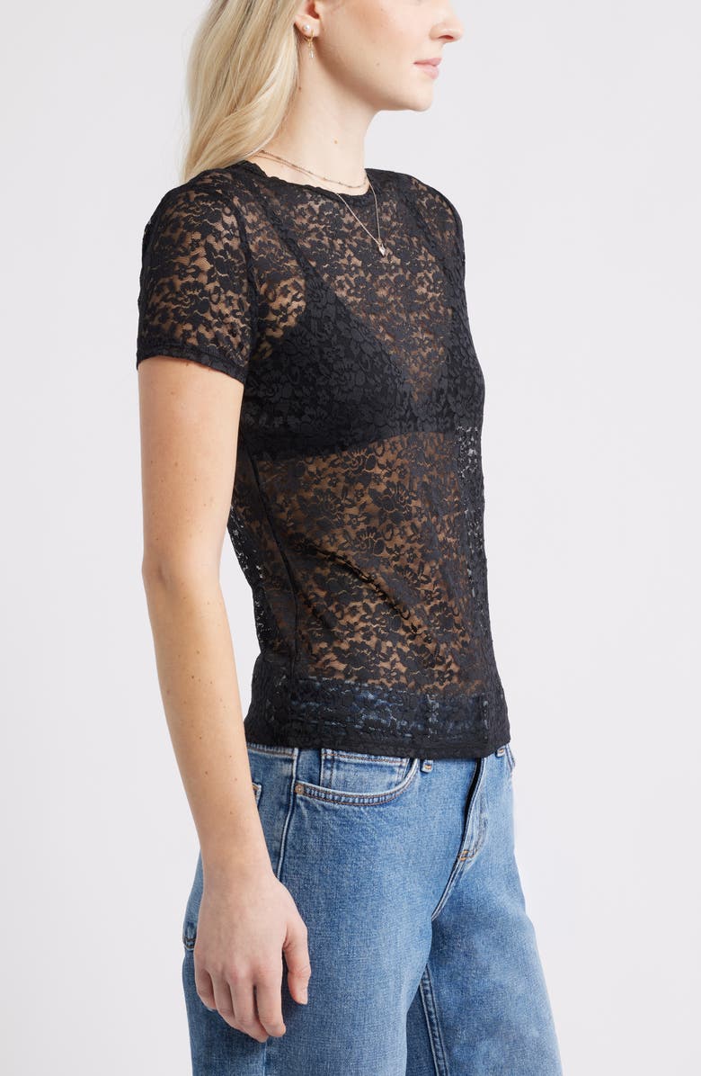 BP. Short Sleeve Stretch Lace Top, Alternate, color, Black