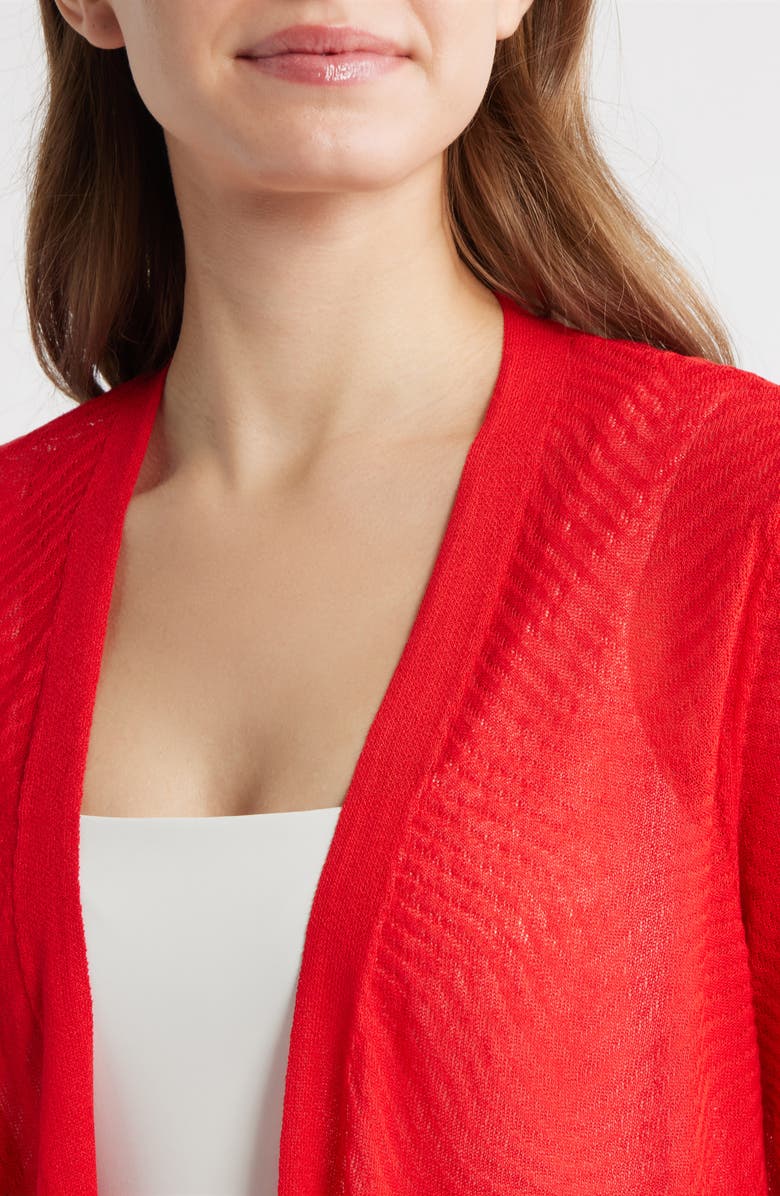 Anne Klein Texture Stitch Sheer Long Cardigan, Alternate, color, Begonia Red