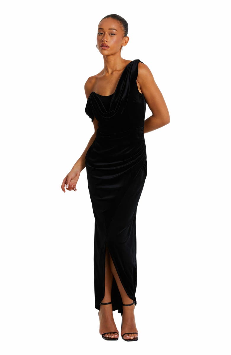 QUIZ Velvet Asymmetric Cowl Detail Maxi Dress, Main, color,