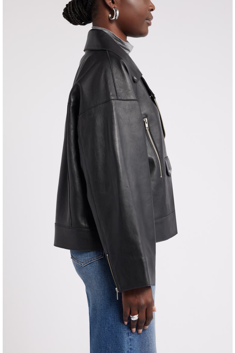 Leather Moto Jacket, Alternate, color, BLACK