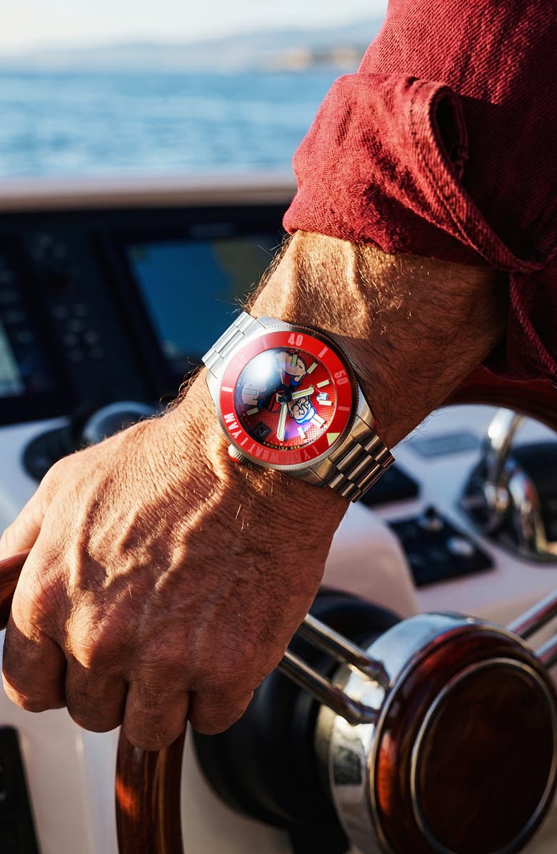 SPINNAKER x Popeye Forearm Fury Piccard Automatic Bracelet Watch, 45mm, Alternate, color, Red