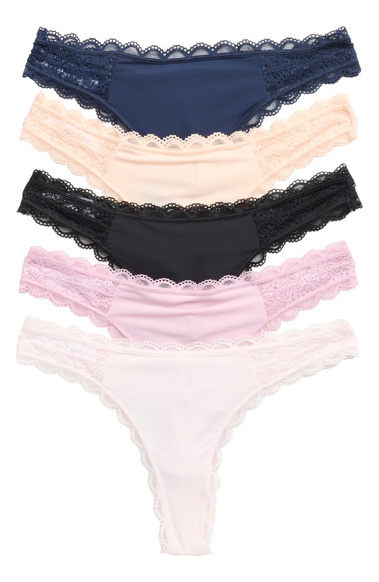 Honeydew 5-Pack Ella Thongs, Main, color, Navy/Orange/Black/Pink Multi