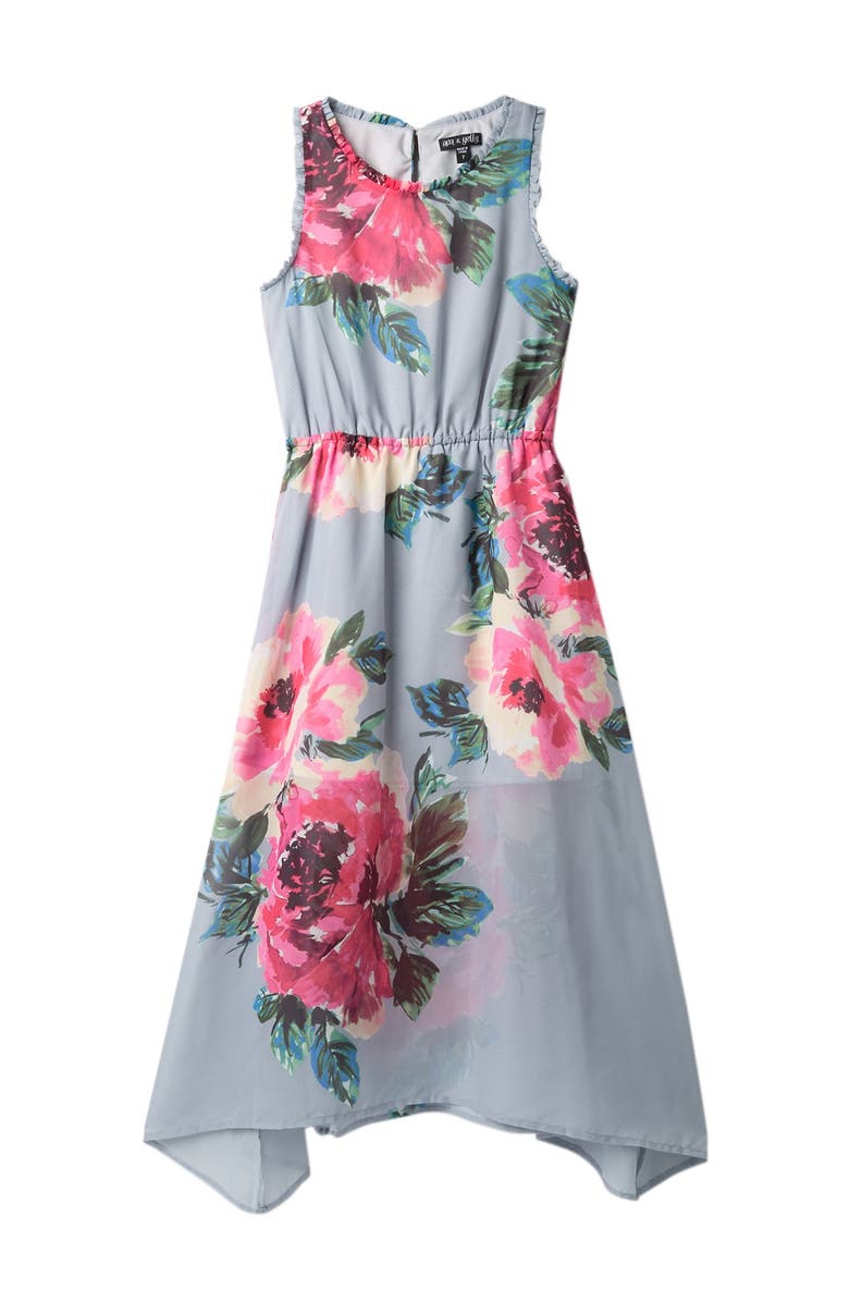 Ava & Yelly AVA AND YELLY Ruffle Egde Floral Print Maxi Dress, Main, color, 