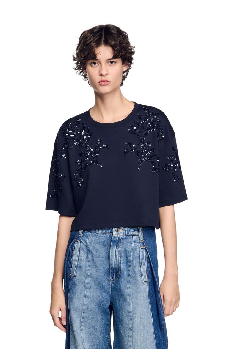 T-shirt with beaded details, Alternate, color, Navy blue