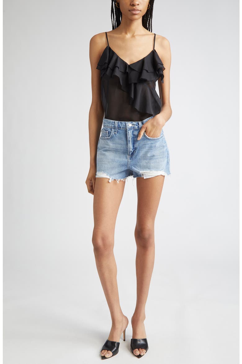 Erika Ruffle Silk Camisole, Alternate, color, BLACK