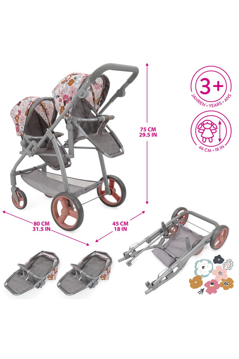 Melange Flora Twin Doll Shopper Pram Stroller, Alternate, color, Multicolored