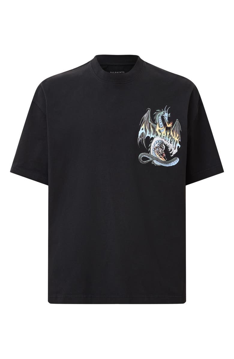 AllSaints Dragon Wave Oversize Graphic T-Shirt, Alternate, color, Washed Black