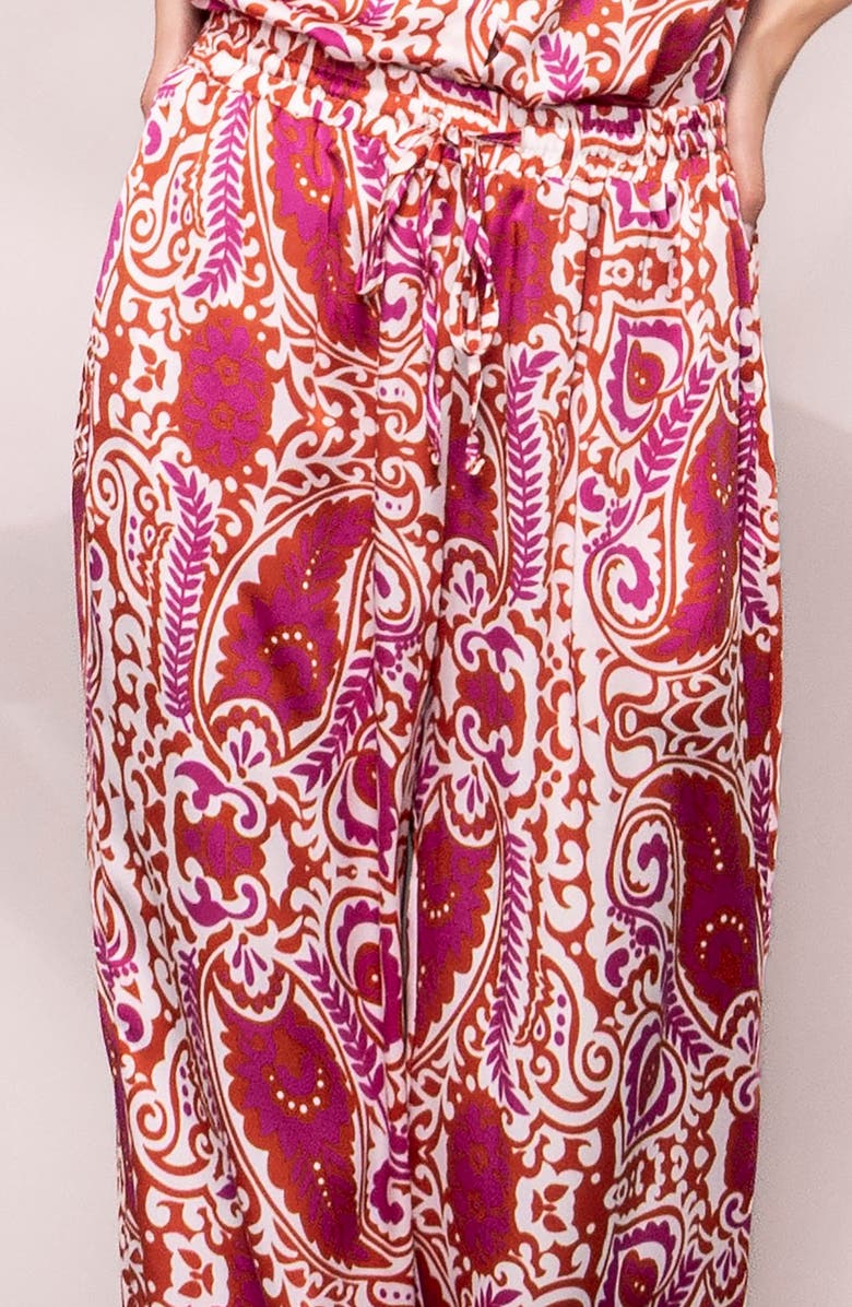 MELLODAY Satin Wide Leg Pants, Alternate, color, Ivory Red Paisley