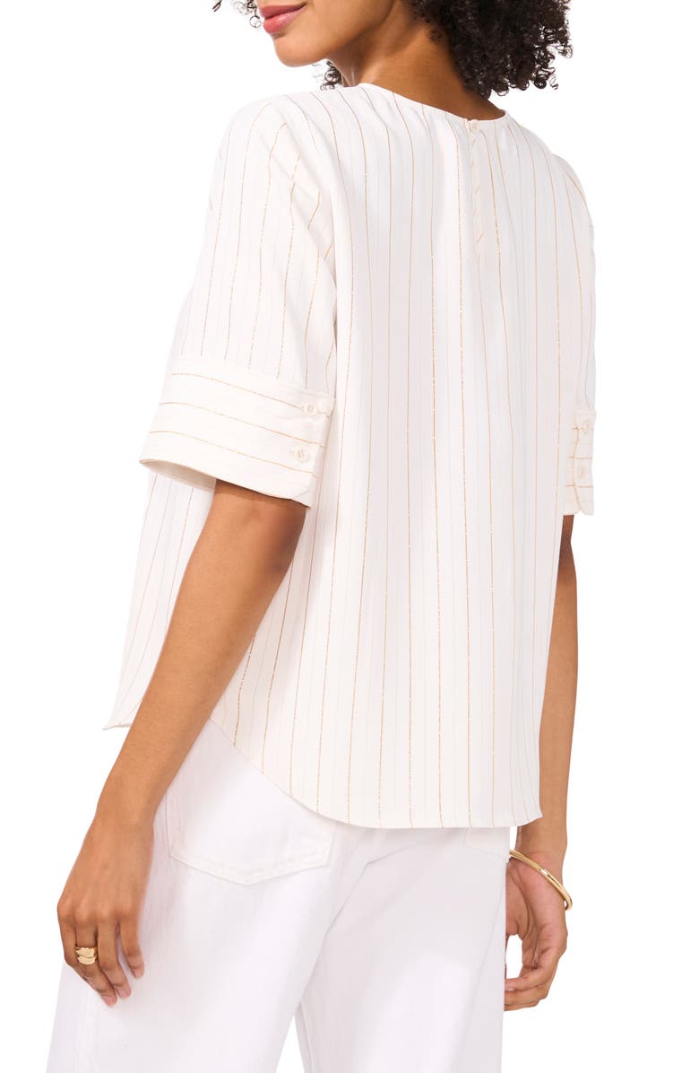 Vince Camuto Metallic Stripe Short Sleeve Crepe Top, Alternate, color,
