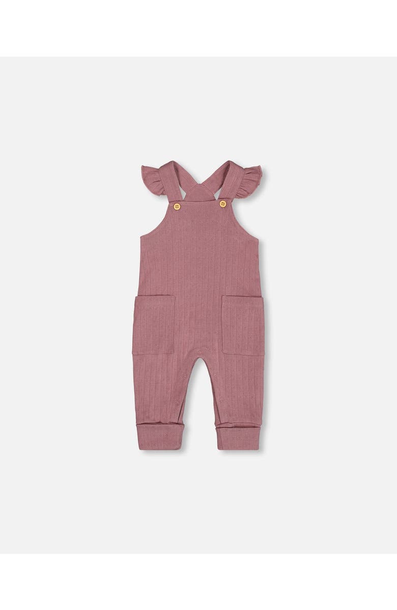 Deux par Deux Baby Girl's Printed Organic Cotton Bodysuit And Pointelle Overall Set Woodrose, Alternate, color, 