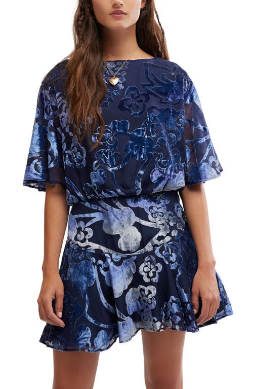 Free People Manuka Burnout Velvet Minidress In Navy Combo