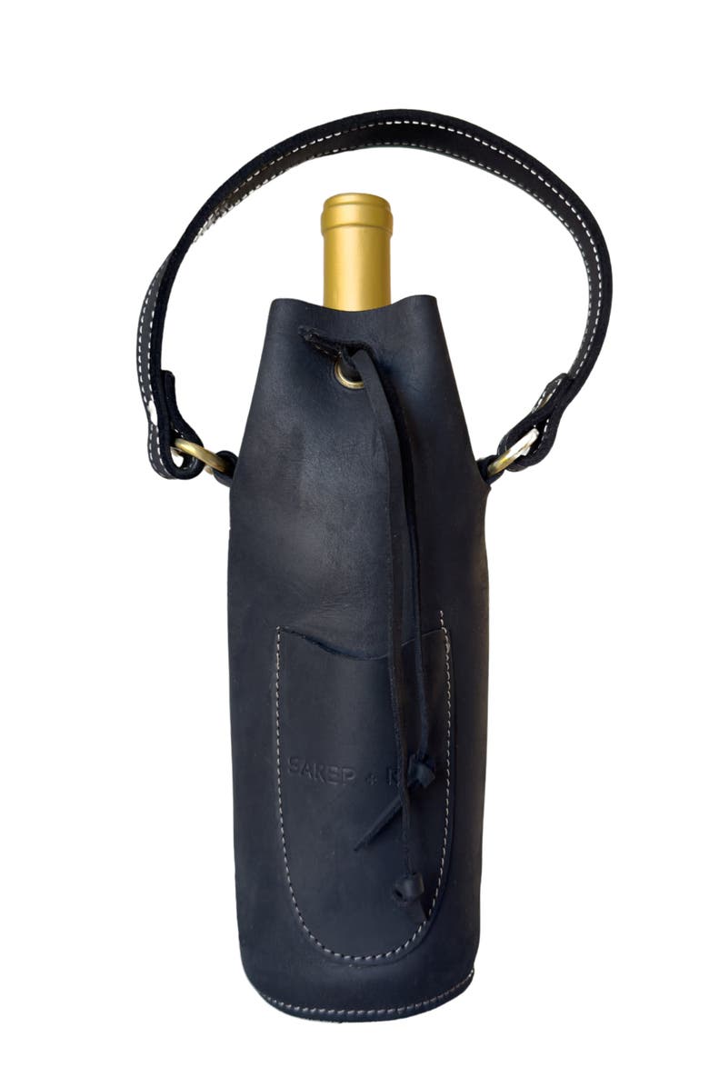Sarep + Rose Leather Bottle Tote with Pocket, Main, color, Black Nubuck