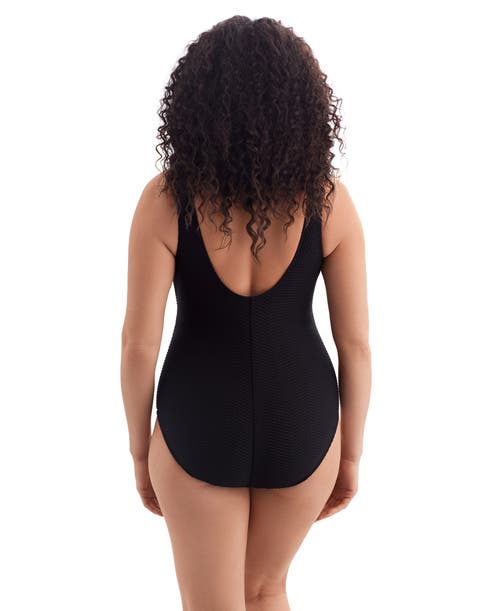 Longitude Pide Side Shirred Surplice Long Torso One-piece Swimsuit In Black
