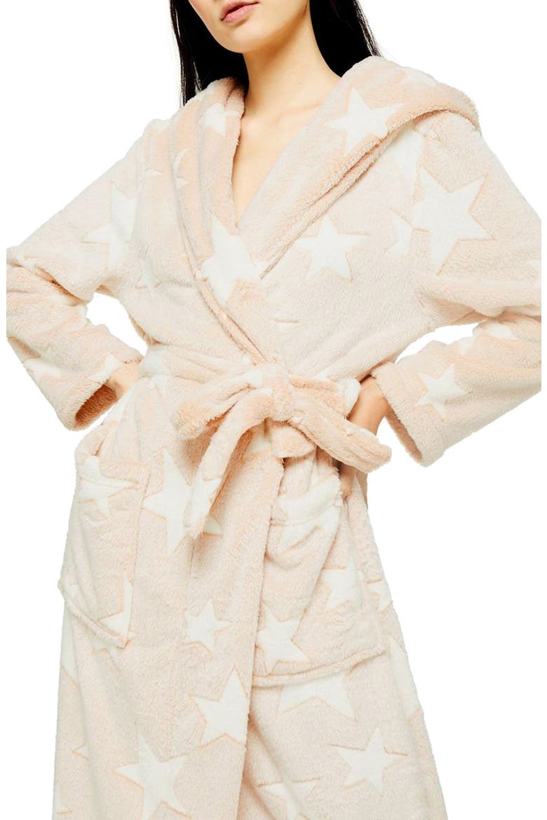 Star Print Hooded Robe, Main, color, NUDE MULTI