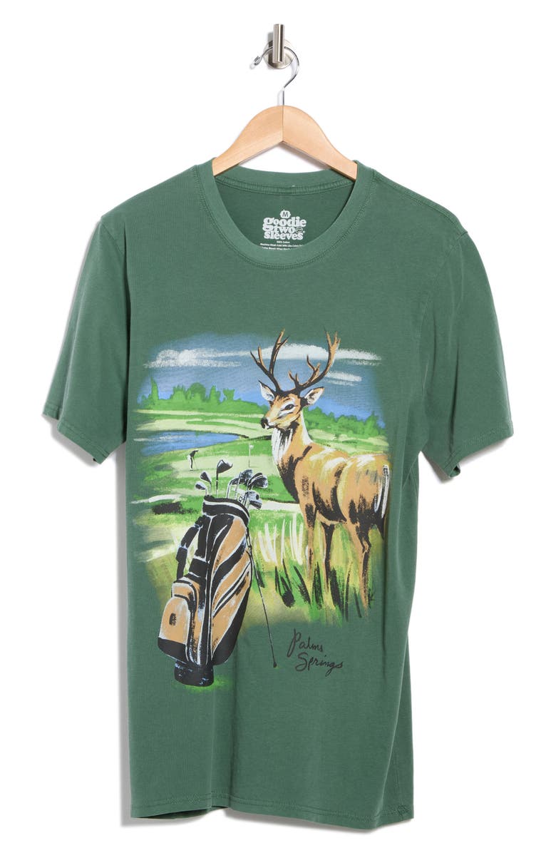 Goodie Two Sleeves Palm Springs Deer Graphic T-Shirt, Alternate, color, Trekking Green