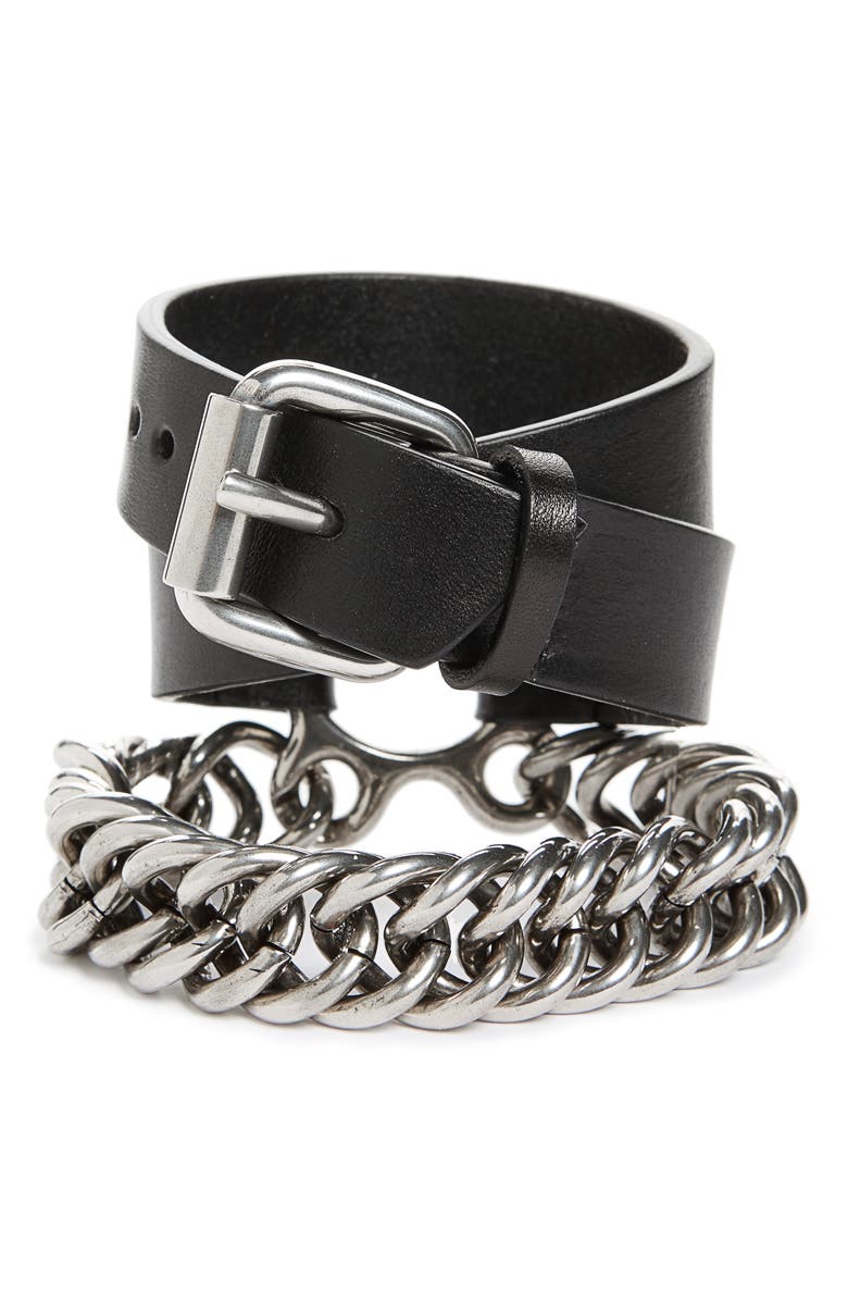 Alexander Wang Leather & Chain Double Wrap Bracelet, Main, color, 