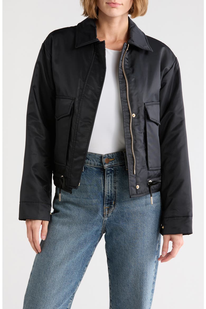 Short Barn Bomber Jacket, Main, color, BLACK