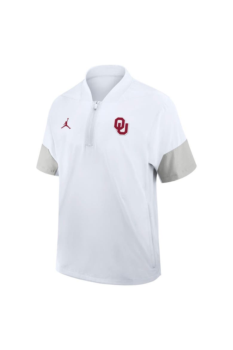 Men's Jordan Brand White Oklahoma Sooners 2025 Sideline Short Sleeve Quarter-Zip Coach Jacket, Alternate, color, White
