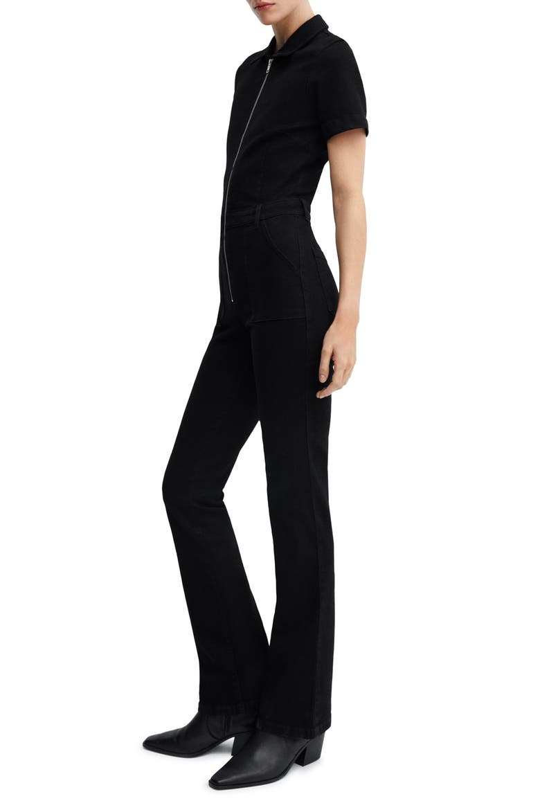 Straight Leg Zip-Up Denim Jumpsuit, Alternate, color, BLACK DENIM