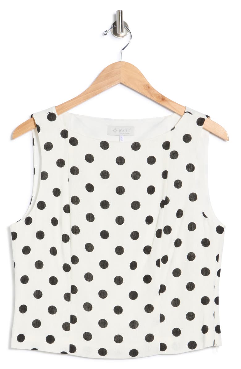 WAYF Polka Dot Linen Blend Tank, Main, color, Ivory Polka Dot