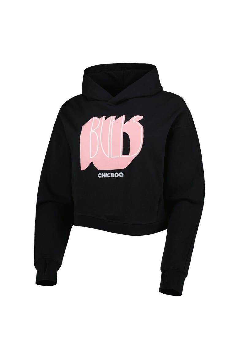 Women's Lusso Black Chicago Bulls Layla World Tour Cropped Pullover Hoodie, Alternate, color, Black