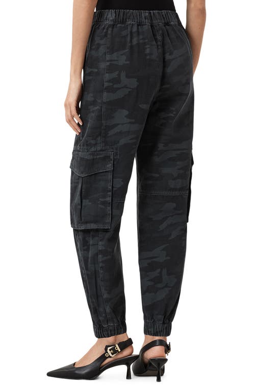 Allsaints Womens Camo Ink Blue Fredia Camo-print High-rise Denim Trousers In Black