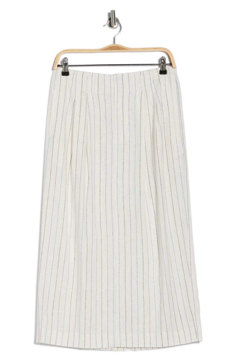 THE GREAT. The Pleated Linen Blend Column Skirt, Main, color, Cream Pinstripe
