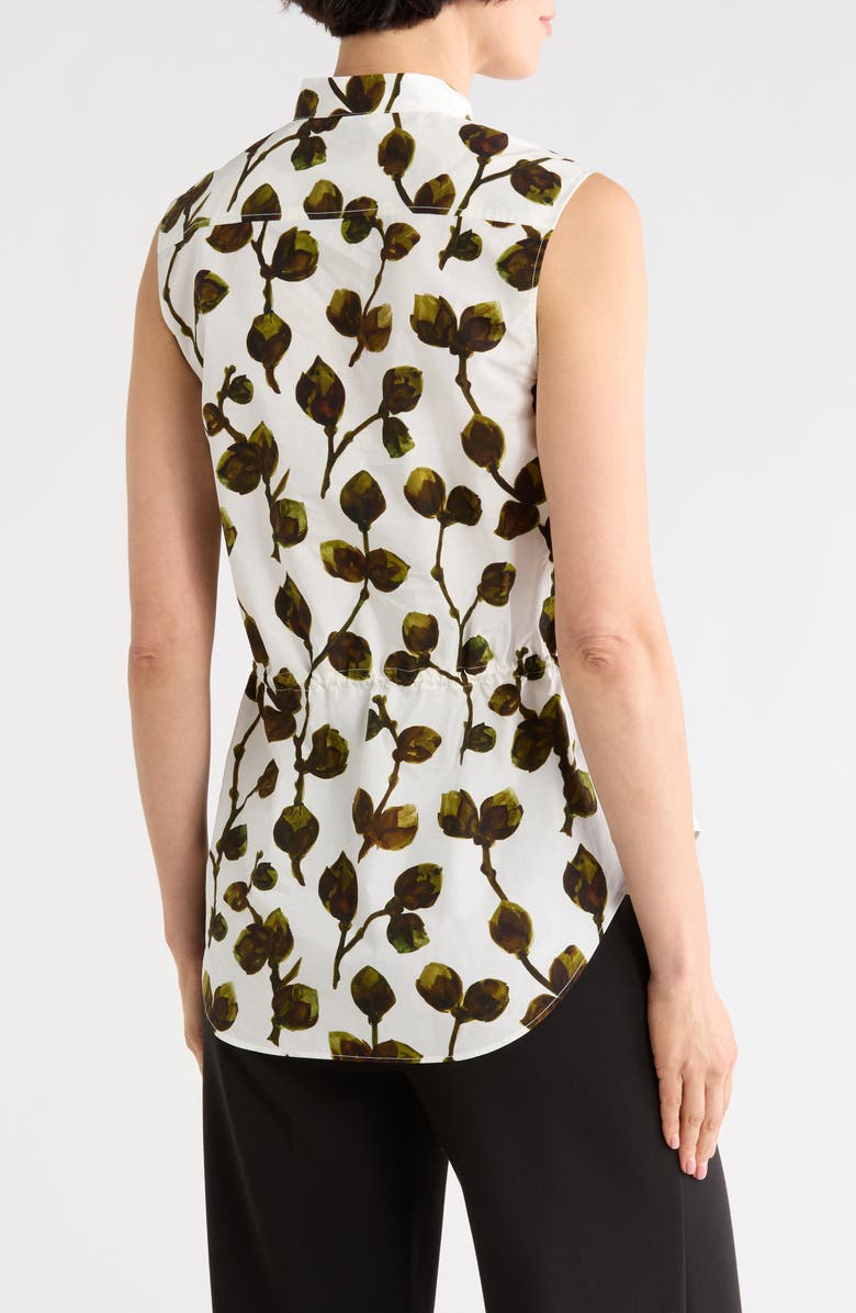 Longchamp Leaf Print Sleeveless Cotton Button-Up Top, Alternate, color, 