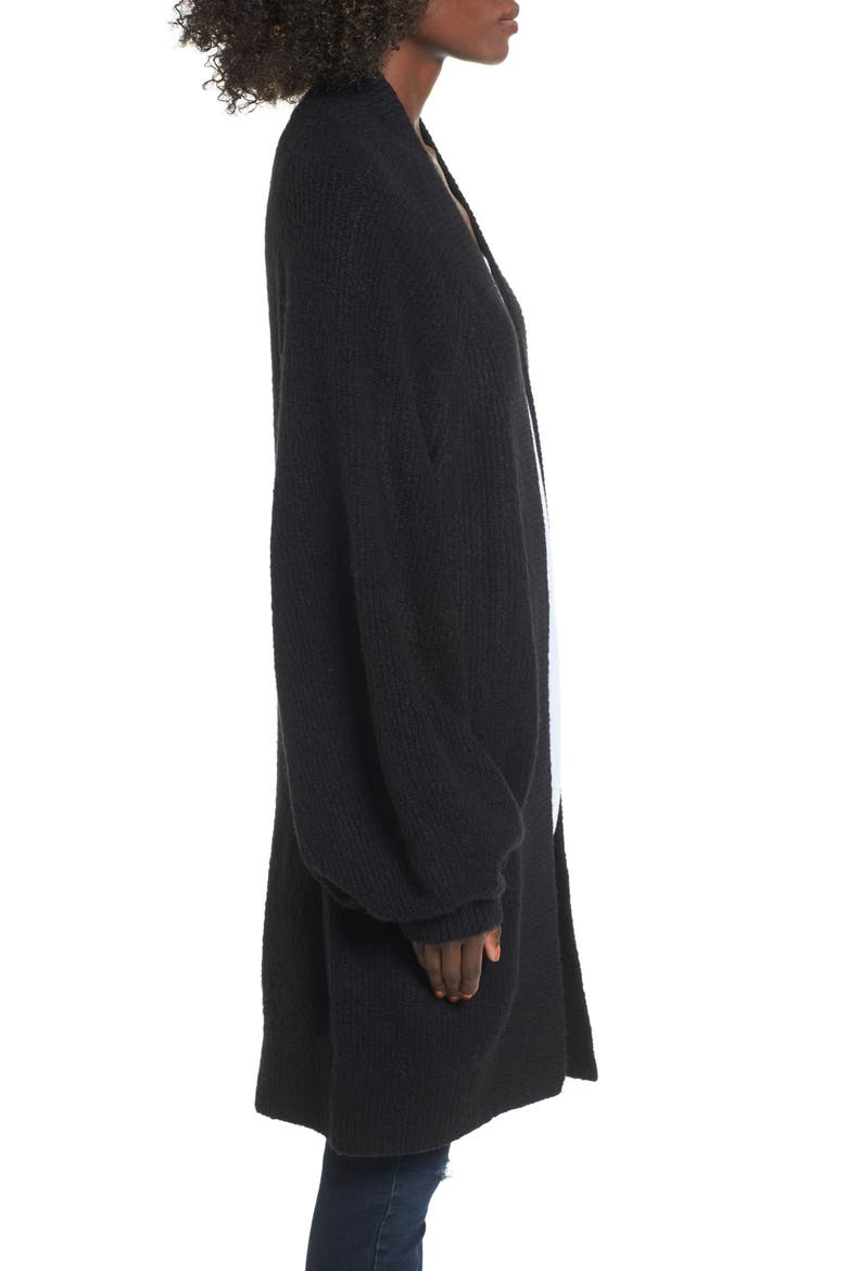 Blouson Sleeve Cardigan, Alternate, color, BLACK