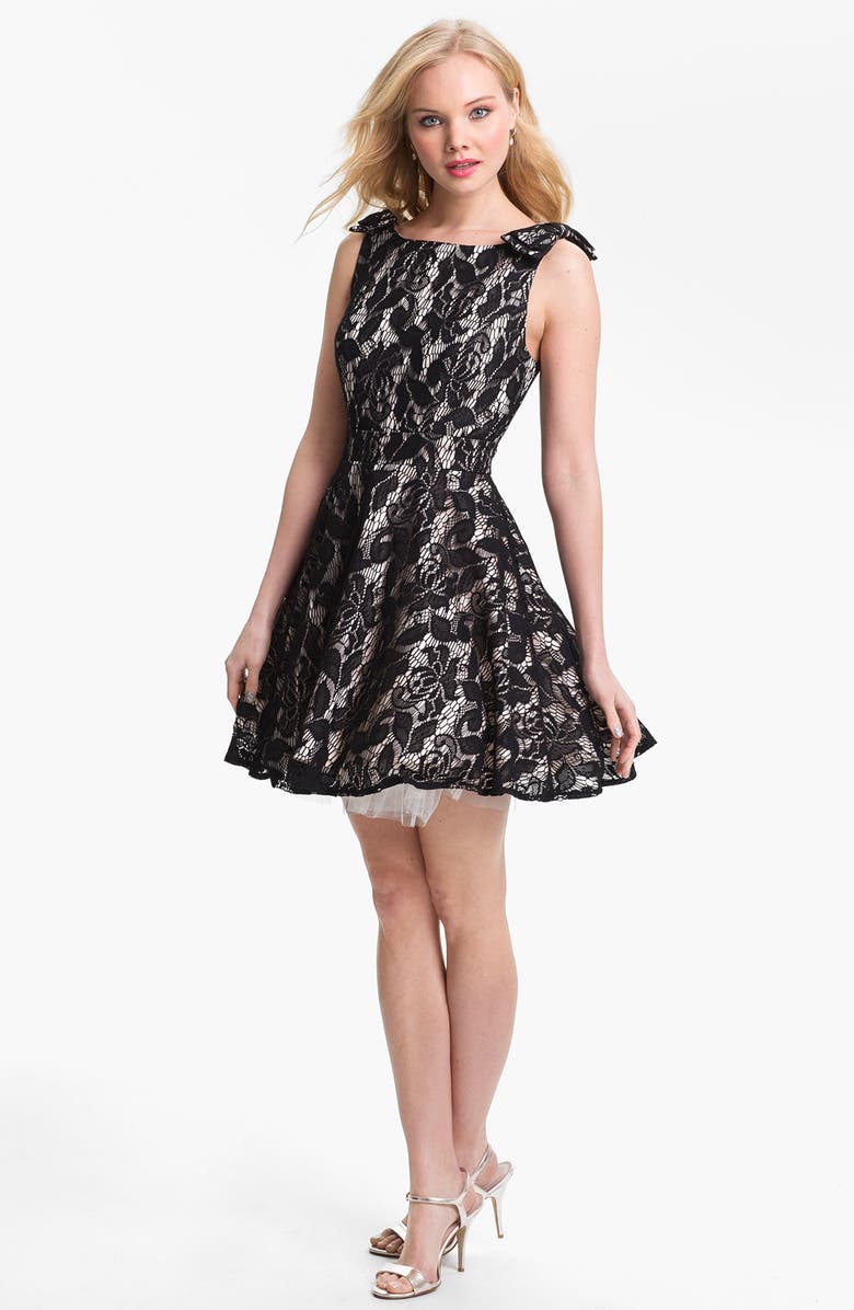 Way-In Lace Overlay Skater Dress, Main, color, 