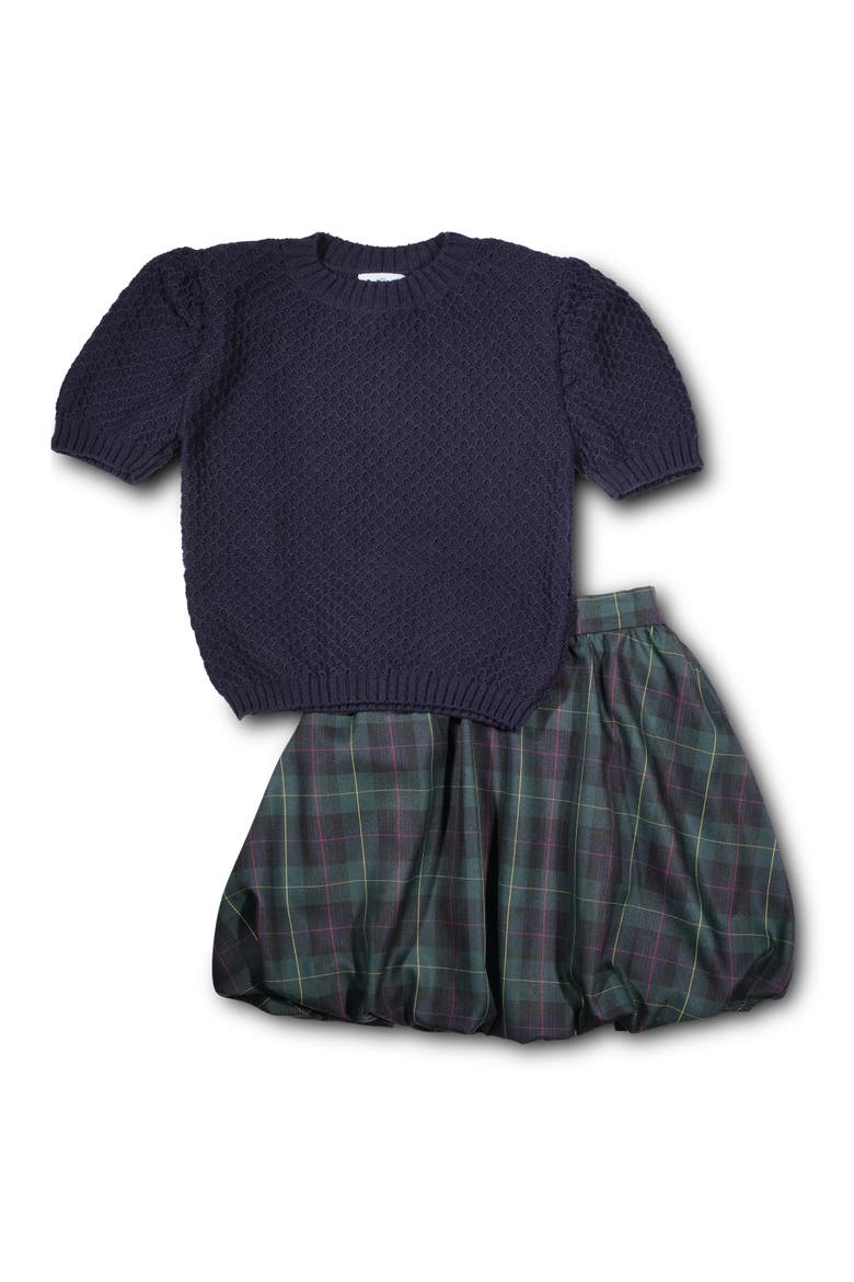 Navy Short Sleeve Sweater With Puff Sleeves, Alternate, color, Navy